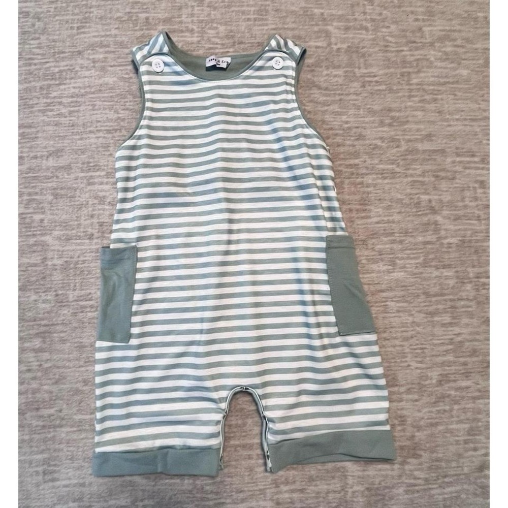 Abby‎ & Evie Baby Romper 24M Green White Stripe Sleeveless Pockets